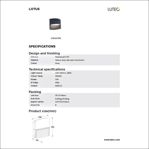 LUTEC φωτιστικό τοίχου με όμορφο εφέ φωτισμού προς τα πάνω και προς τα κάτω 5193201118 - μικρογραφία 7