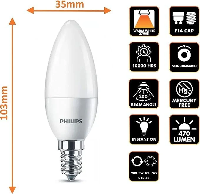 PHILIPS Λάμπα LED Κερί 7W 806lm E14 230V 6500K