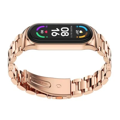 Mijobs Stainless Steel Λουράκι Xiaomi Mi Band 5/6 - Rose Gold