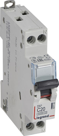 Legrand DX3 Αυτόματη Ασφάλεια 1P+N C20A 6000A Καμπύλη C 407743