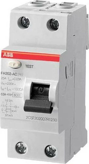 Abb Ρελέ Ράγας Διαρροής 40A Διπολικό με Τάση 230V 2x40A 30mA 26211