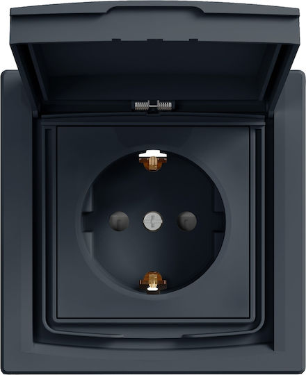 Schneider Electric Asfora EPH3100371 Πρίζα Schuko IP44 Ανθρακί 16A
