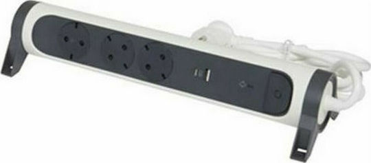 Legrand Surgearrest Πολύπριζο Aσφαλείας 3 Θέσεων με 2 USB-A, Διακόπτη και Καλώδιο 1.5m Γκρι 694508