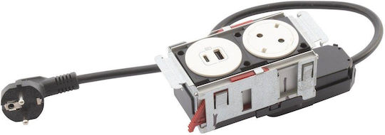 Legrand Μονή Χωνευτή Πρίζα Ρεύματος με 2 Θύρες USB Λευκή 654746