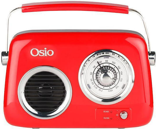Osio OPR-3040R Retro – Επαναφορτιζόμενο Φορητό Ραδιόφωνο Bluetooth 24W με USB, AUX και FM, Κόκκινο