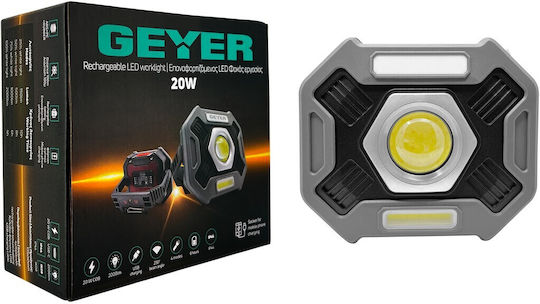 Geyer LFK-WL0023 – Επαναφορτιζόμενος Προβολέας Εργασίας LED 20W COB 2000lm με Power Bank IP44