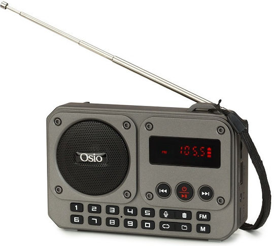 Φορητό Ραδιόφωνο OSIO με Bluetooth, USB, FM και Επαναφορτιζόμενη Μπαταρία 5W – Γκρι OPR-3020