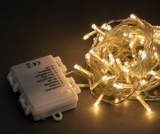 100 LED Λαμπάκια Μπαταρίας με Πρόγραμμα και Χρονοδιακόπτη – Θερμό Φως, Διάφανο Καλώδιο, 7,5m | Κωδικός 60141 - Κύρια εικόνα