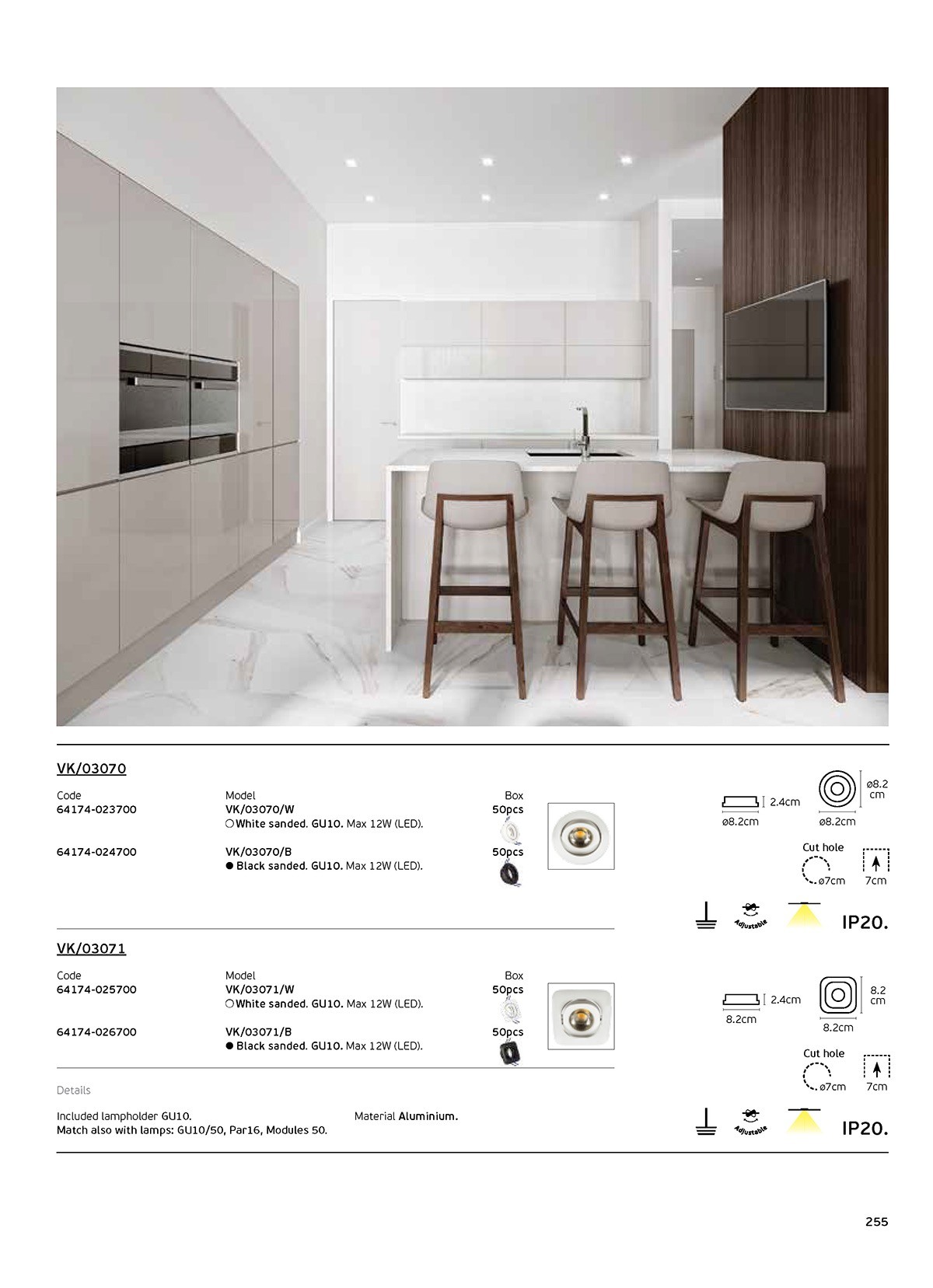 VK Lighting VK/03070/W Στρογγυλό Μεταλλικό Χωνευτό Σποτ με Ντουί GU10 Κινούμενο σε Λευκό χρώμα 8.2x8.2cm - second view