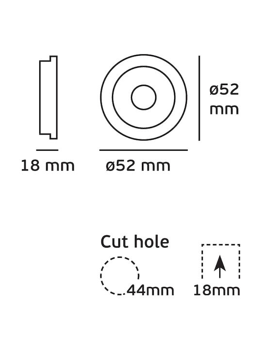 VK Lighting VK/04126/B/C Στρογγυλό Μεταλλικό Χωνευτό Σποτ με Ενσωματωμένο LED και Φυσικό Λευκό Φως 3W Κινούμενο σε Μαύρο χρώμα 5.2x5.2cm - second view