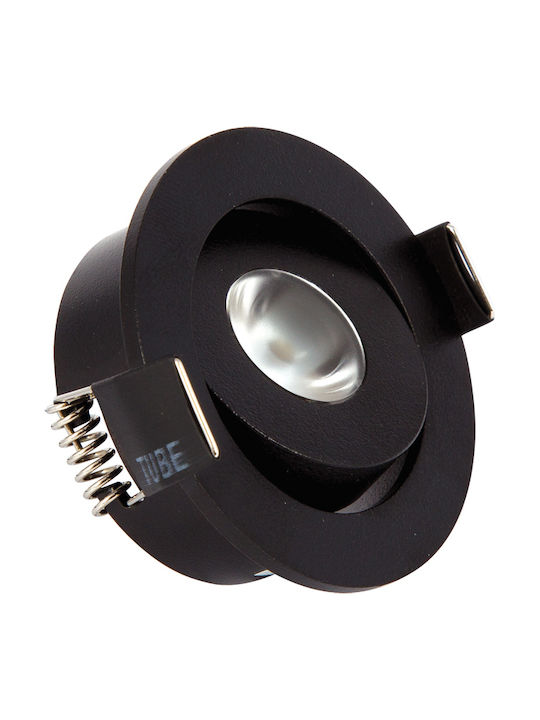 VK Lighting VK/04126/B/C Στρογγυλό Μεταλλικό Χωνευτό Σποτ με Ενσωματωμένο LED και Φυσικό Λευκό Φως 3W Κινούμενο σε Μαύρο χρώμα 5.2x5.2cm