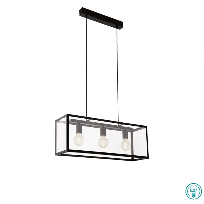 Eglo Charterhouse Κρεμαστό Φωτιστικό Vintage Τρίφωτο Ράγα Διάφανο 49393