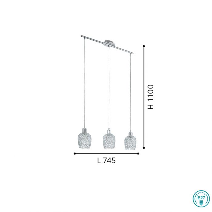 Eglo Bonares1 Κρεμαστό Φωτιστικό Μοντέρνο Τρίφωτο Ράγα Ασημί 94897 - second view