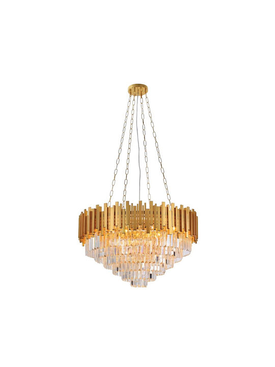 Inlight Πολυέλαιος 12xE14 Ø80cm με Κρύσταλλα Χρυσός 6068-12