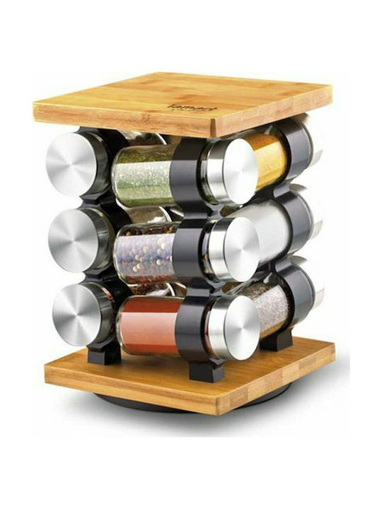 Lamart Θήκες Μπαχαρικών Γυάλινες σε Περιστρεφόμενη Βάση Καφέ 12τμχ LT7010