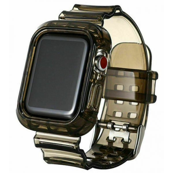 ΛΟΥΡΑΚΙ ΣΙΛΙΚΟΝΗΣ ΜΕ ΚΟΥΜΠΩΜΑ JELLY STRAP APPLE WATCH 44MM - ΔΙΑΦΑΝΟ ΜΑΥΡΟ
