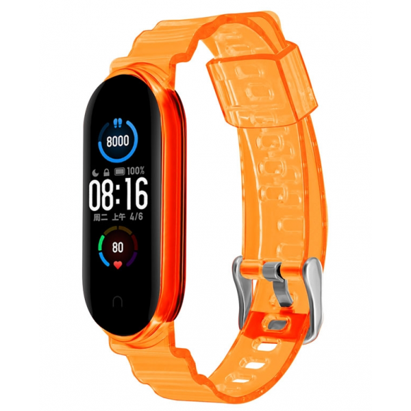 ΛΟΥΡΑΚΙ ΣΙΛΙΚΟΝΗΣ ΜΕ ΚΟΥΜΠΩΜΑ XIAOMI MI BAND 5/6 - ΔΙΑΦΑΝΟ ΠΟΡΤΟΚΑΛΙ