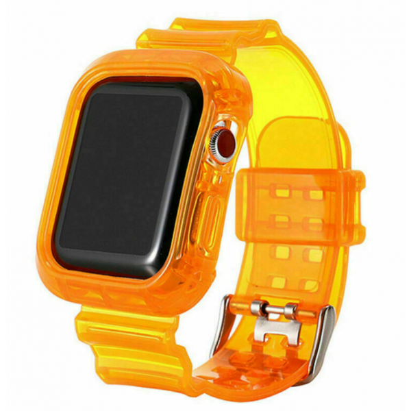 ΛΟΥΡΑΚΙ ΣΙΛΙΚΟΝΗΣ ΜΕ ΚΟΥΜΠΩΜΑ JELLY STRAP APPLE WATCH 44MM - ΔΙΑΦΑΝΟ ΠΟΡΤΟΚΑΛΙ