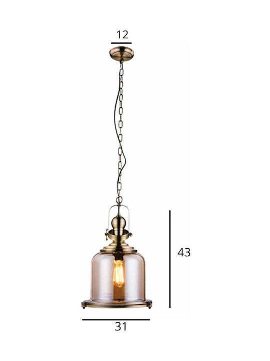 Zambelis Lights Vintage Κρεμαστό Φωτιστικό Μονόφωτο με Ντουί E27 σε Μπρούτζινο Χρώμα 16106
