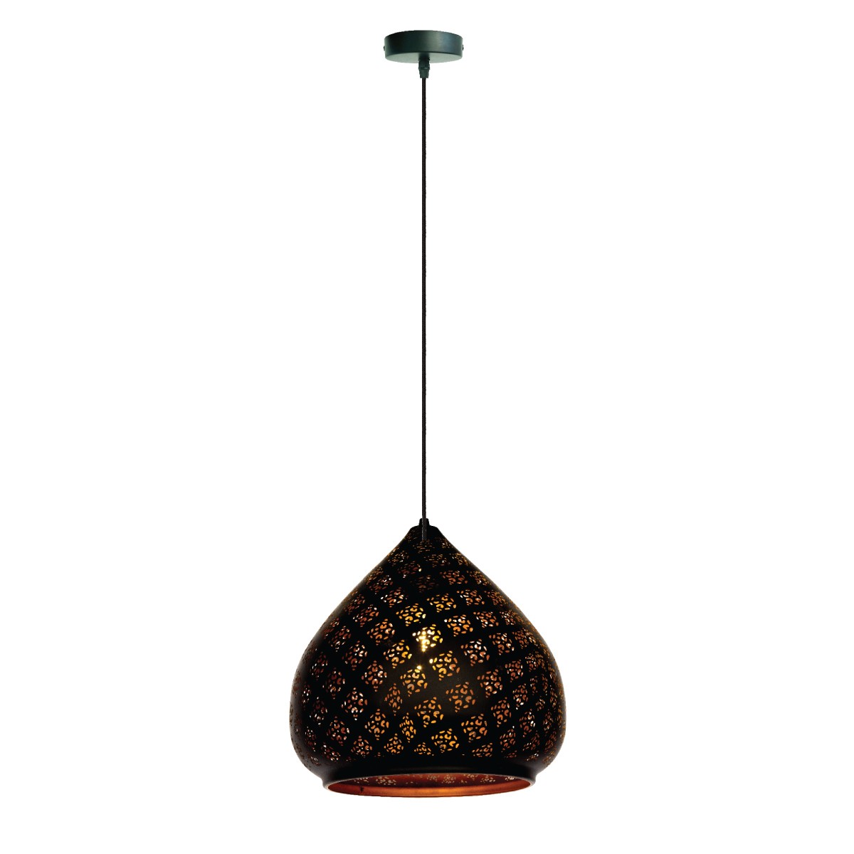 Φωτιστικό κρεμαστό μεταλλικό, 240V, Ε27, Max 60w, IP20, ø20.5x30cm, μαύρο VK/03120PE/B