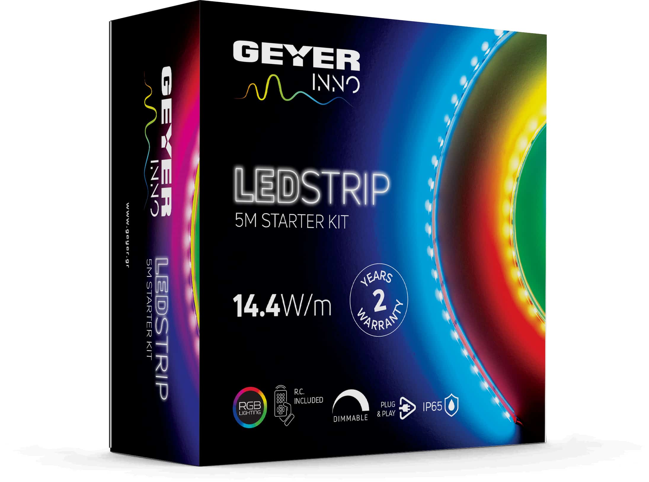Geyer Αδιάβροχη Ταινία LED Τροφοδοσίας 12V RGB Μήκους 5m με Τηλεχειριστήριο LSKIT144RGB65