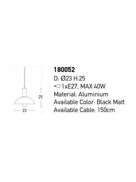 Zambelis Lights Κρεμαστό Φωτιστικό Μοντέρνο Μονόφωτο Μαύρο 180052 - second view