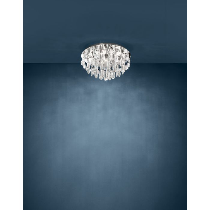 Eglo Calaonda Μοντέρνα Πλαφονιέρα Οροφής με Ντουί G9 με Κρύσταλλα σε Ασημί χρώμα 58cm 93413